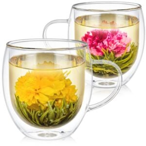 Blooming Flavoured Cup Sized Black Tea with Glass-Tea Cup Gift Set Creano Abloom-Tealini 8 Piece Flowering