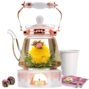 Teabloom Two-in-One Steeping Teapot / Teakettle Tea Bags and Fruit Infused Water 40 oz / 1.2 L Capacity Great For Loose Leaf Tea Blooming Tea 4-5 Cups Removable Stainless Steel Infuser 