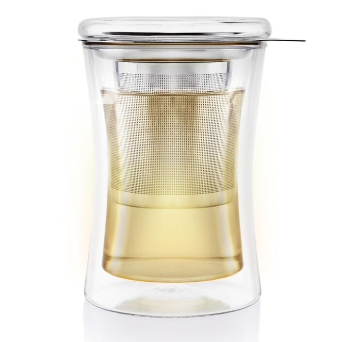 Milano Glass Tea Cup With Infuser And Lid/Coaster