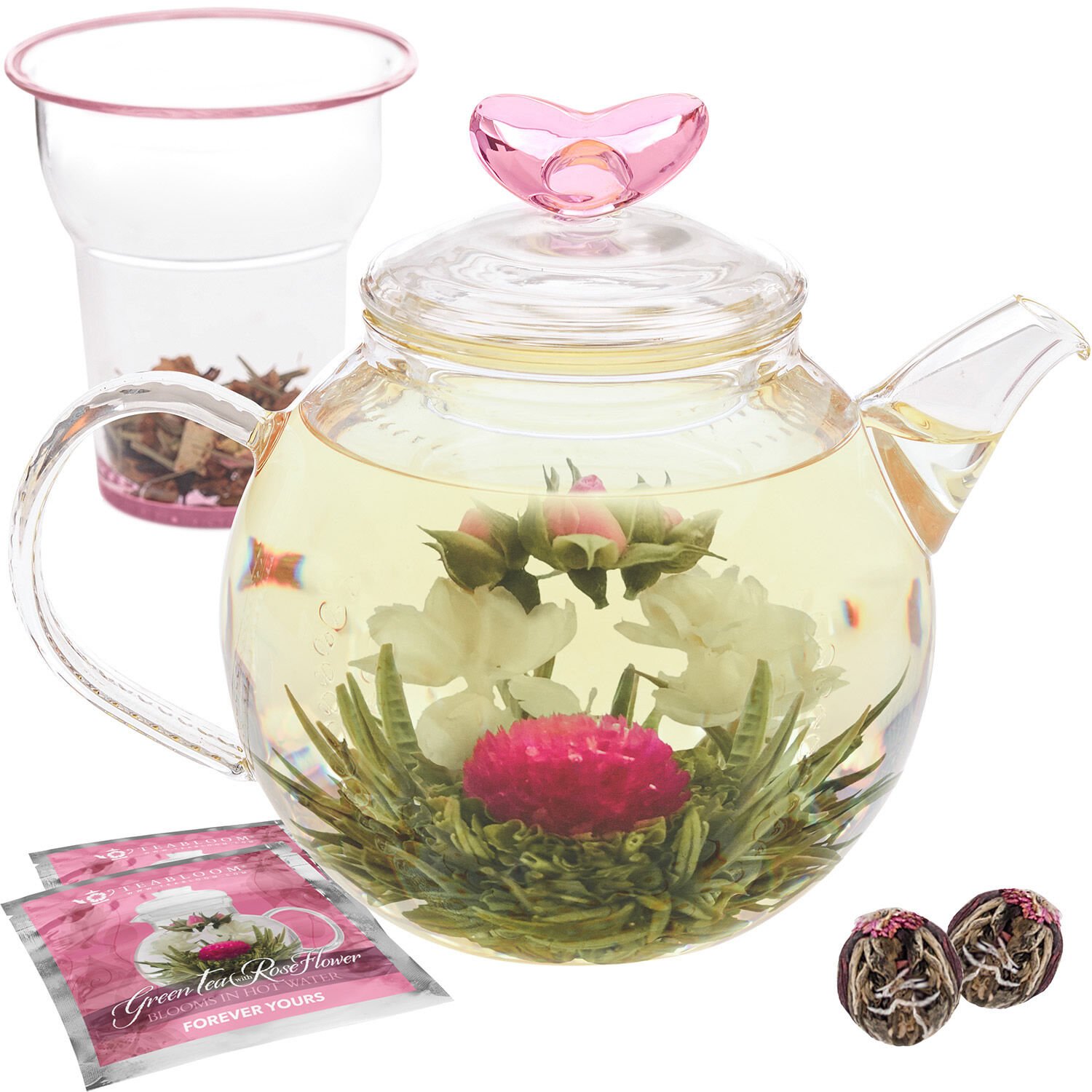 Teabloom AMORE Flowering Tea Gift Set - Stovetop Safe Glass Teapot with  Removable Loose Leaf Tea Glass Infuser (34 oz) - 12 Heart-Shaped Blooming  Tea Flowers Included Reviews 2023