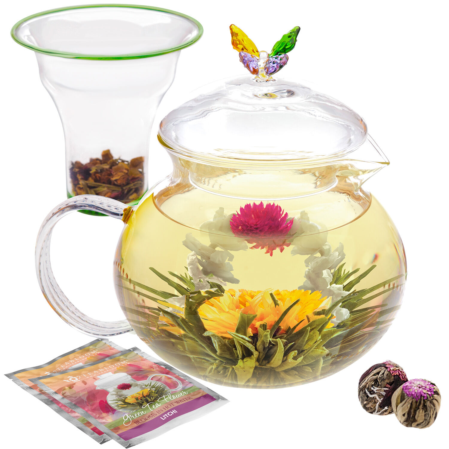 Eternal Love Tea Set with Infuser, Warmer and Blooming Teas