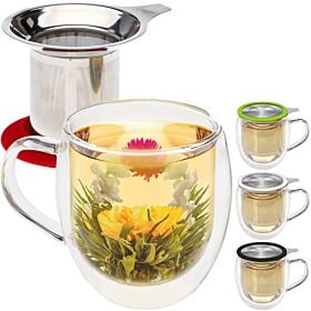 VENICE® Double Wall Glass Mug with Infuser & Lid/Coaster 