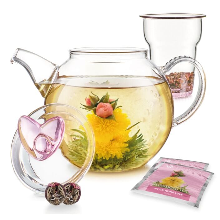 Eternal Love Glass Heart Teapot With Two Blooming Teas