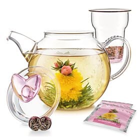 Eternal Love Glass Heart Teapot With Two Blooming Teas