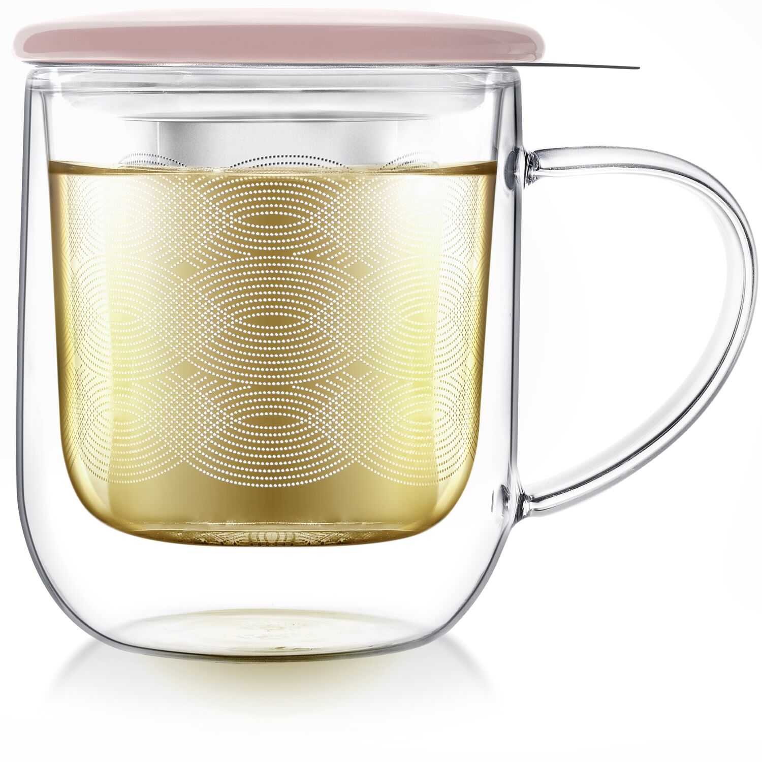 Radiancer Double Wall Glass Mug with Infuser Lid Coaster