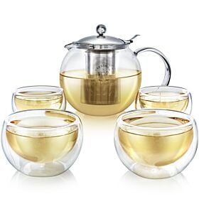Classica Teapot & Four Insulated Glass Cups
