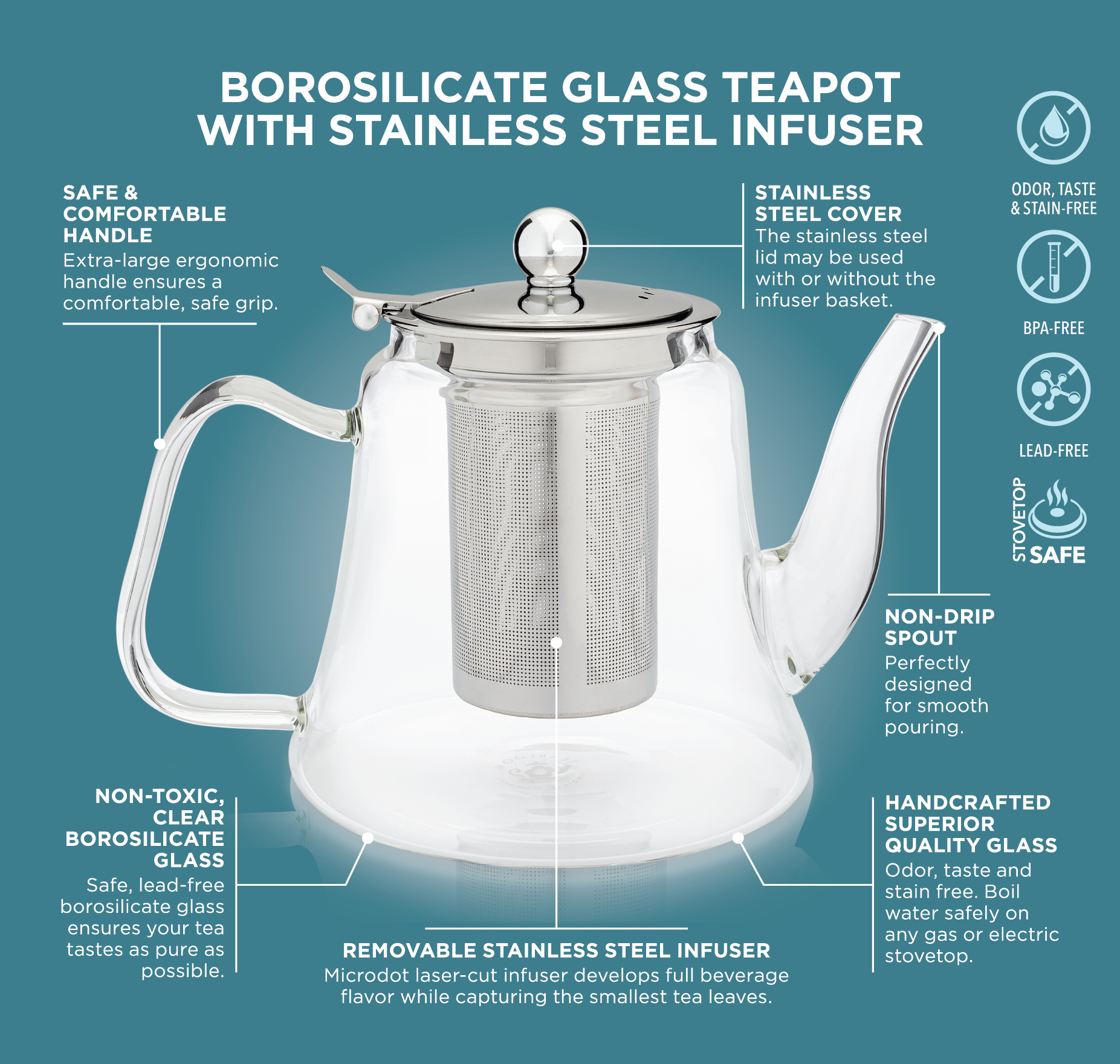 thumbnail 20  - Teabloom Siena Glass Teapot With Removable Infuser