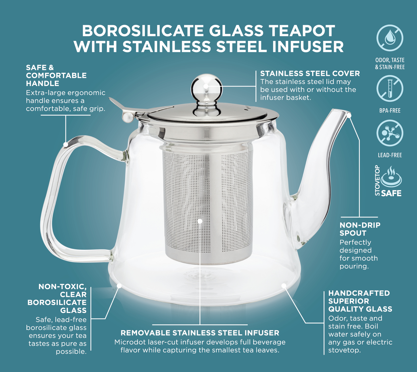 thumbnail 8  - Teabloom Siena Glass Teapot With Removable Infuser